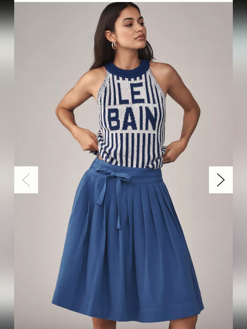 Maeve Bow Front Pleated Knee-Length Skirt